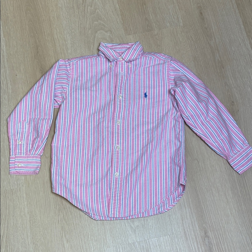 Ralph Lauren Pink Blue White Striped Button Down Shirt Boy’s size 6
